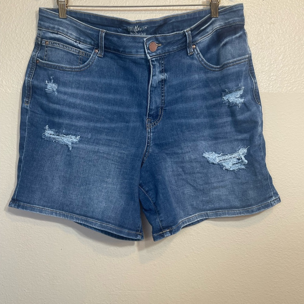 Maurices Everflex high rise Dark Blue Distressed Jean Shorts